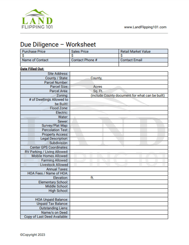 Seller Worksheet